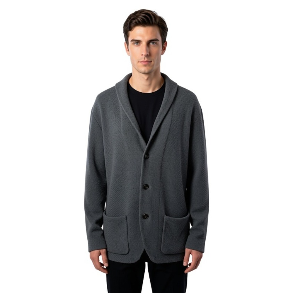 Drumohr Mens Charcoal Grey Wool Shawl Collar Cardigan Sweater D8WL461S Size 48